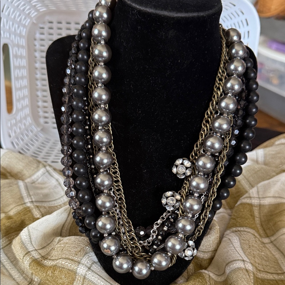 Elegant Silver and Black Multi-Strand Necklace